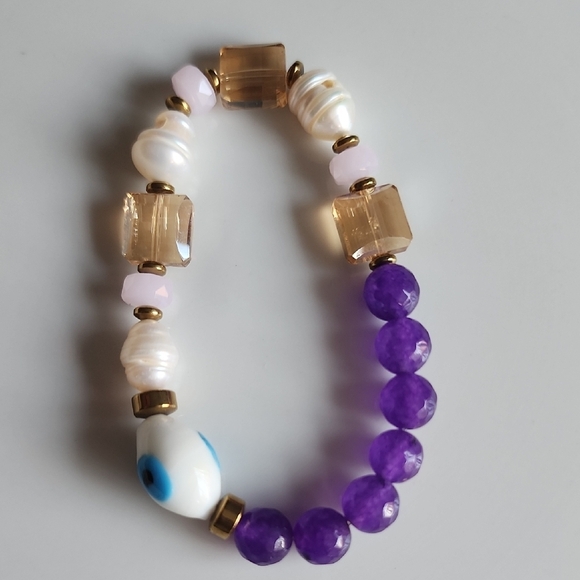 Chic Purple and Gold Beaded Bracelet - Picture 4 of 4